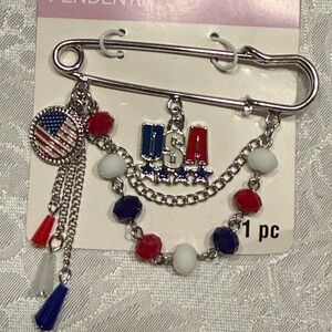 NEW Patriotic USA Brooch with Red, White, and Blue Accents
